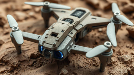 Drone quadcopter model with digital camera. 3d illustrationの写真素材