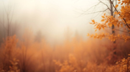 Autumn forest in the fog. Blurred background with bokeh
