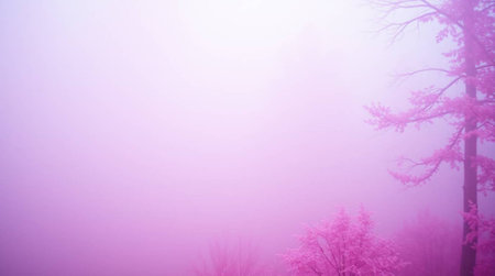 Foggy morning in the winter forest. Beautiful winter landscape.の写真素材