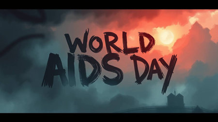 World AIDS Day banner with silhouette of the city. Vector illustration.