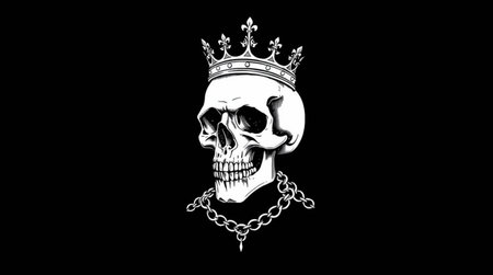 Human skull with crown and chain isolated on black background. Vector illustration.の写真素材