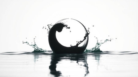 Water splash isolated on white background. Splash effect after collision a falling drops with water...