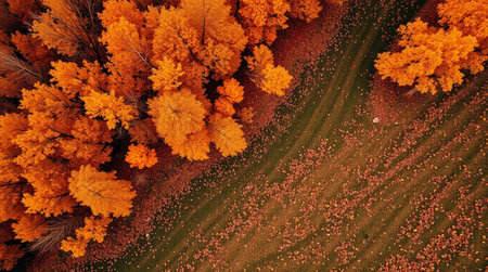 Autumn forest aerial view. Colorful autumn trees in the forest