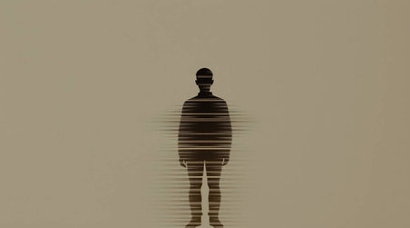 Digital composite of Silhouette of man against gray background with stripesの写真素材