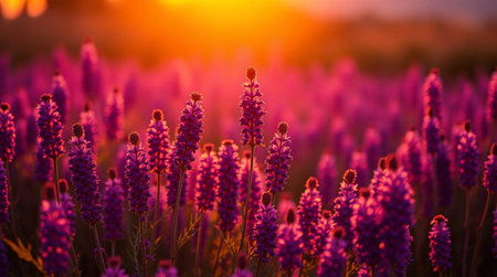 Lavender flowers in the field at sunset. Nature background.の写真素材