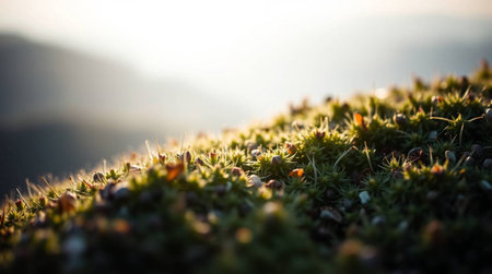 Moss on the top of the mountain. Shallow depth of field.の写真素材