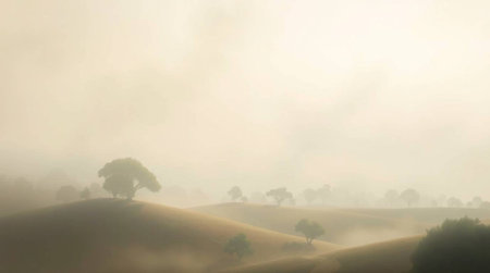 Misty landscape in Tuscany, Italy, at dawn.の写真素材