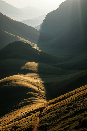 Sunset in the mountains of Georgia. Caucasus Mountains. Toned.