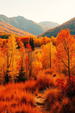 Autumn Landscape. Colorful Aspen Trees in the Fall.