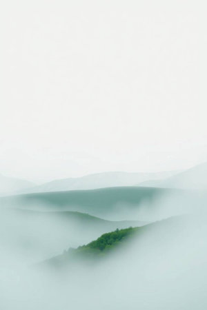 Beautiful foggy mountain landscape in the morning with copy space.の写真素材