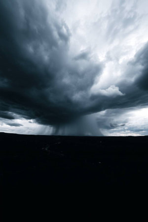 Stormy sky over Iceland. Dramatic black and white image.の写真素材
