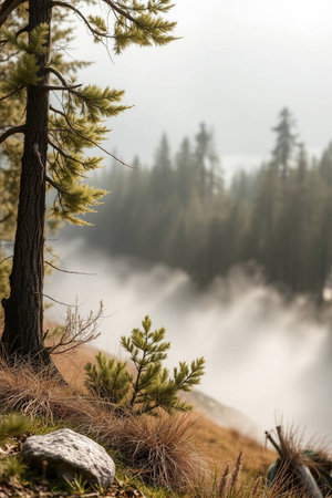 Foggy morning in the Carpathian mountains, Ukraine.の写真素材