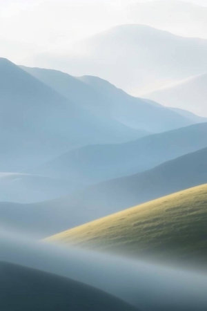 Beautiful foggy landscape in the Carpathian mountains, Ukraineの写真素材
