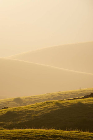 Sunrise over the rolling hills in the Yorkshire Dales National Parkの写真素材