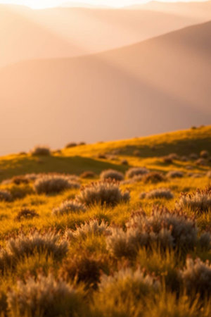 Grassland at sunset in the Carpathian Mountains, Ukraineの写真素材