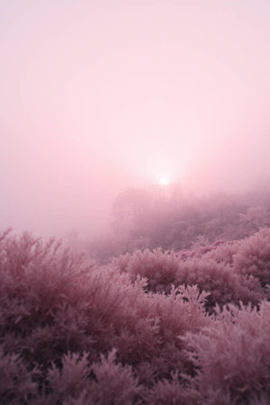 Landscape of misty forest in the morning at Doi Inthanon National Park, Chiang Mai, Thailandの写真素材