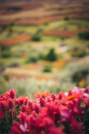 Colorful flowers in the garden with blurred background, vintage tone.の写真素材