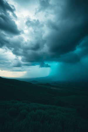 Stormy weather in the mountains. Dramatic stormy sky.の写真素材
