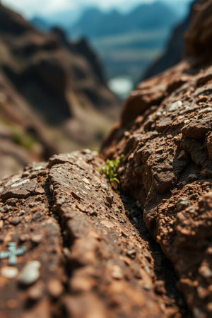Dry soil in the mountains. Natural background. Selective focus.の写真素材