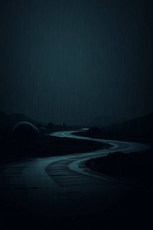 Rainy night in the mountains. Illustration of a rainy night.の写真素材