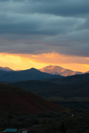 Sunset in the mountains. Landscape with mountains at sunset.