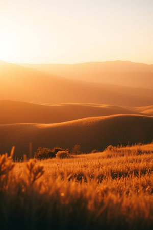 Sunset over the hills. Colorful landscapeの写真素材