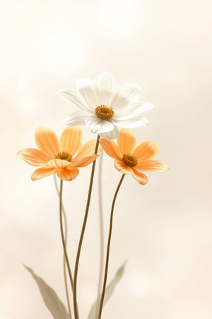 Cosmos flowers in soft color and blur style on white background.の写真素材