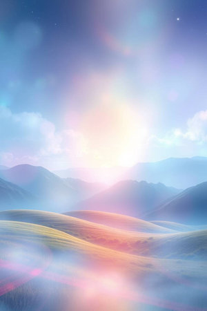 Fantasy landscape with mountains and blue sky. 3D illustration.の写真素材