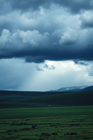 Rain clouds in the green grassland of Inner Mongolia, China.の写真素材