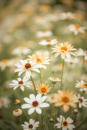 beautiful daisy flowers in the garden,vintage color toneの写真素材