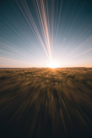 Aerial view of blue sky with clouds and sunbeams.の写真素材