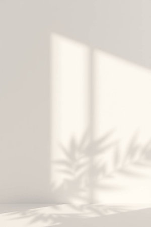 White wall mockup with shadows and sunlight. 3D rendering.の写真素材