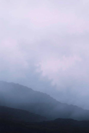 Foggy mountain landscape in the French Pyrenees, Franceの写真素材