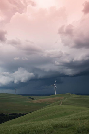 Wind Turbines on the hillの写真素材