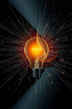 Glowing light bulb on abstract background. Idea concept. Vector illustration.の写真素材