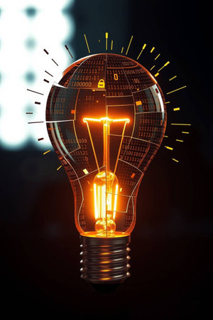 Glowing light bulb on dark background. Idea concept. 3D renderingの写真素材
