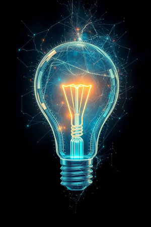 Glowing light bulb on dark background. Idea concept. 3D Renderingの写真素材