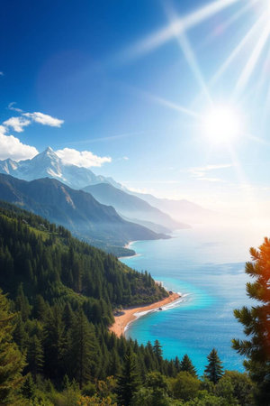 Beautiful view of the lake and mountains. Composition of nature.の写真素材