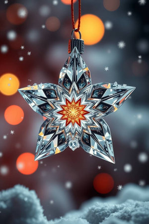 Snowflake christmas decoration on bokeh background. 3d illustrationの写真素材