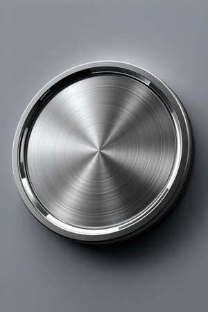 Stainless steel button with metal texture (high resolution 3D image)の写真素材