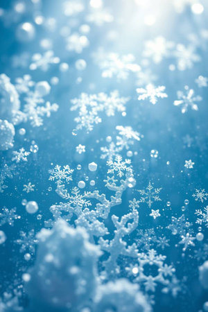 snowflakes on blue bokeh background, christmas background