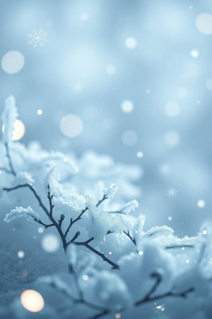 Winter background with snowflakes and bokeh lights.の写真素材