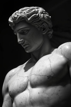 Classical statue of David in black and white (monochrome)の写真素材