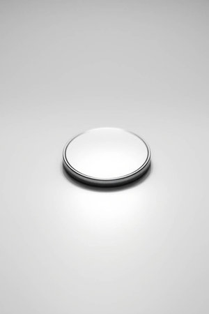 Silver metal button on a white background. 3d render illustration.