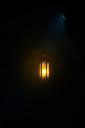 Lantern in the cave. Selective focus.の写真素材