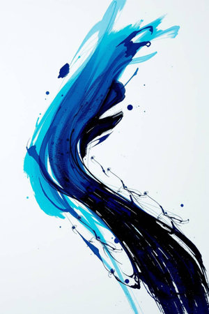 blue watercolor brush stroke on white paper background, abstract art illustrationの写真素材