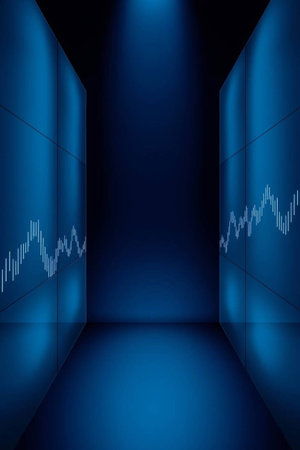 Blue abstract background with blue bars and lights. 3D rendering.の写真素材