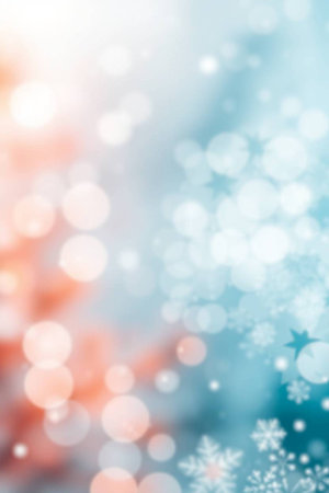 Abstract background with bokeh defocused lights and snowflakesの写真素材