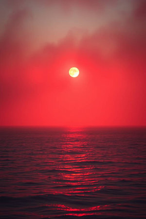 Beautiful sunset over the sea. Red sunset over the sea.の写真素材