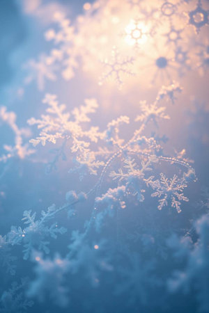 Winter background with snowflakes and bokeh effect. Soft focus.の写真素材